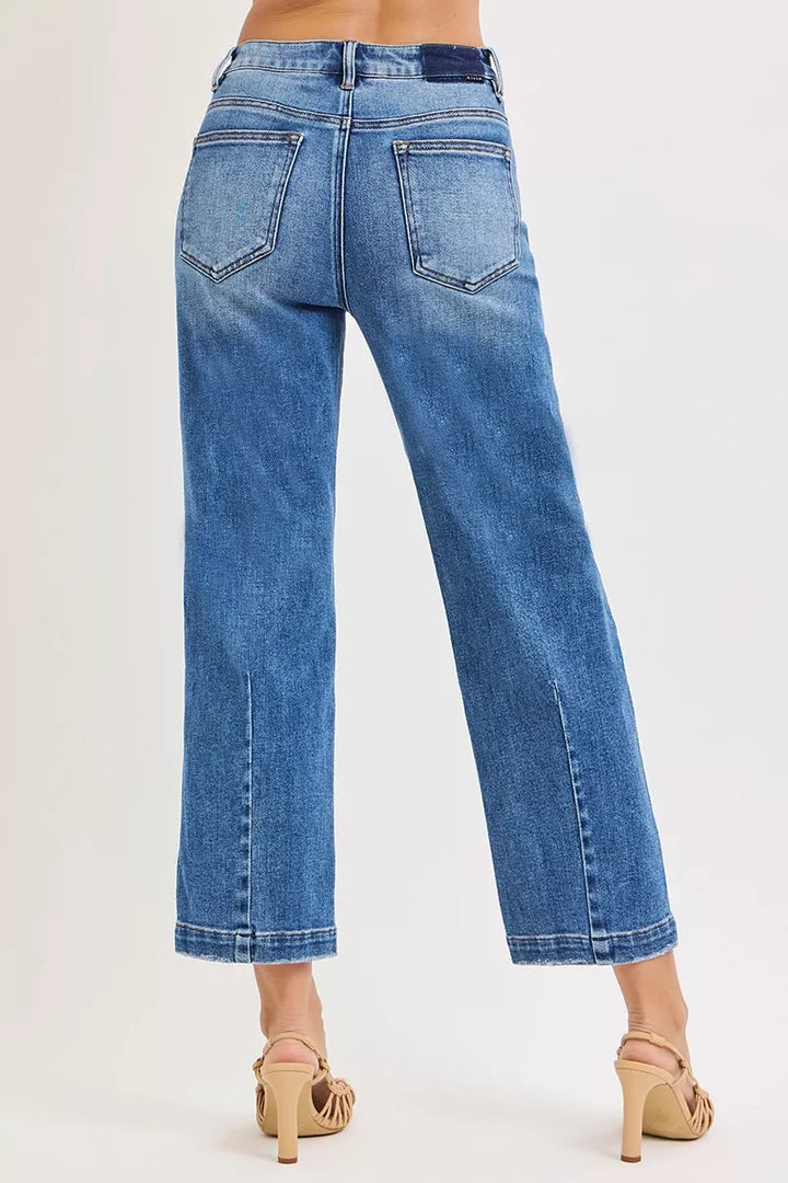 Dark Risen High Rise Crop Boyfriend Tapered Jeans