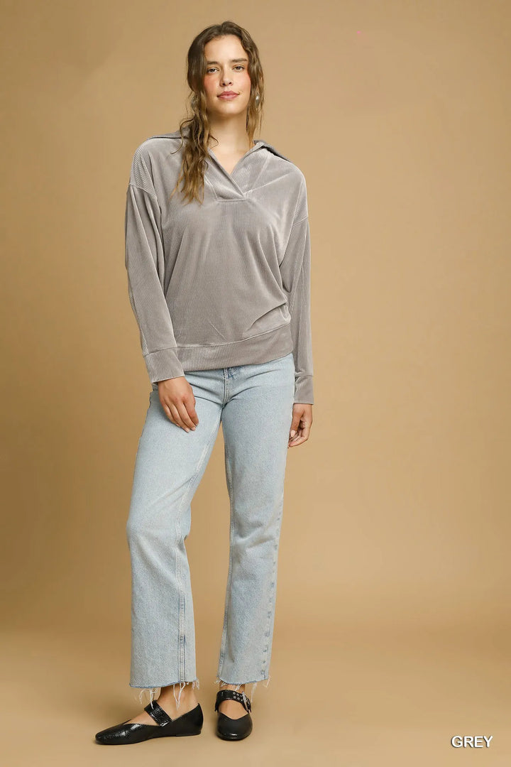 Umgee Soft Thermal Collared Long Sleeve Top 1