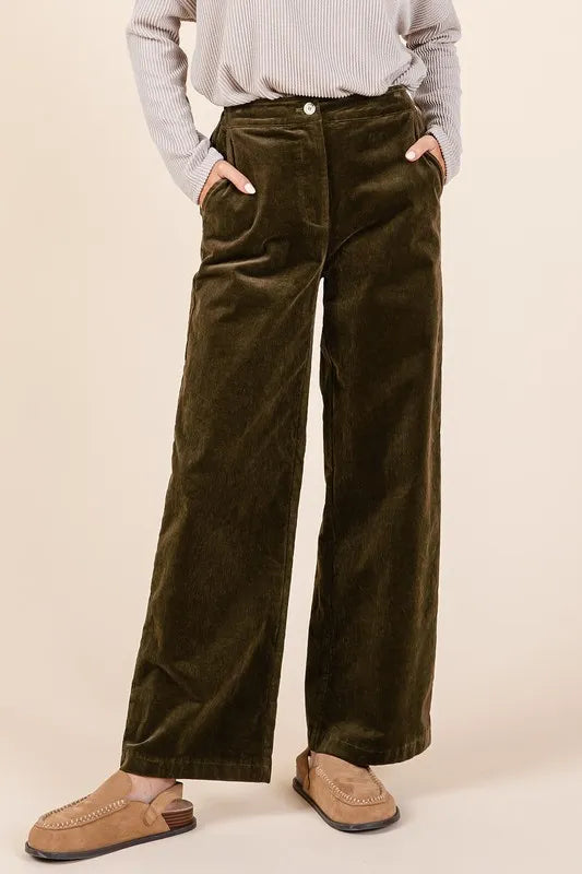 Olive Mittoshop Corduroy Back Elastic Waist Pants 3