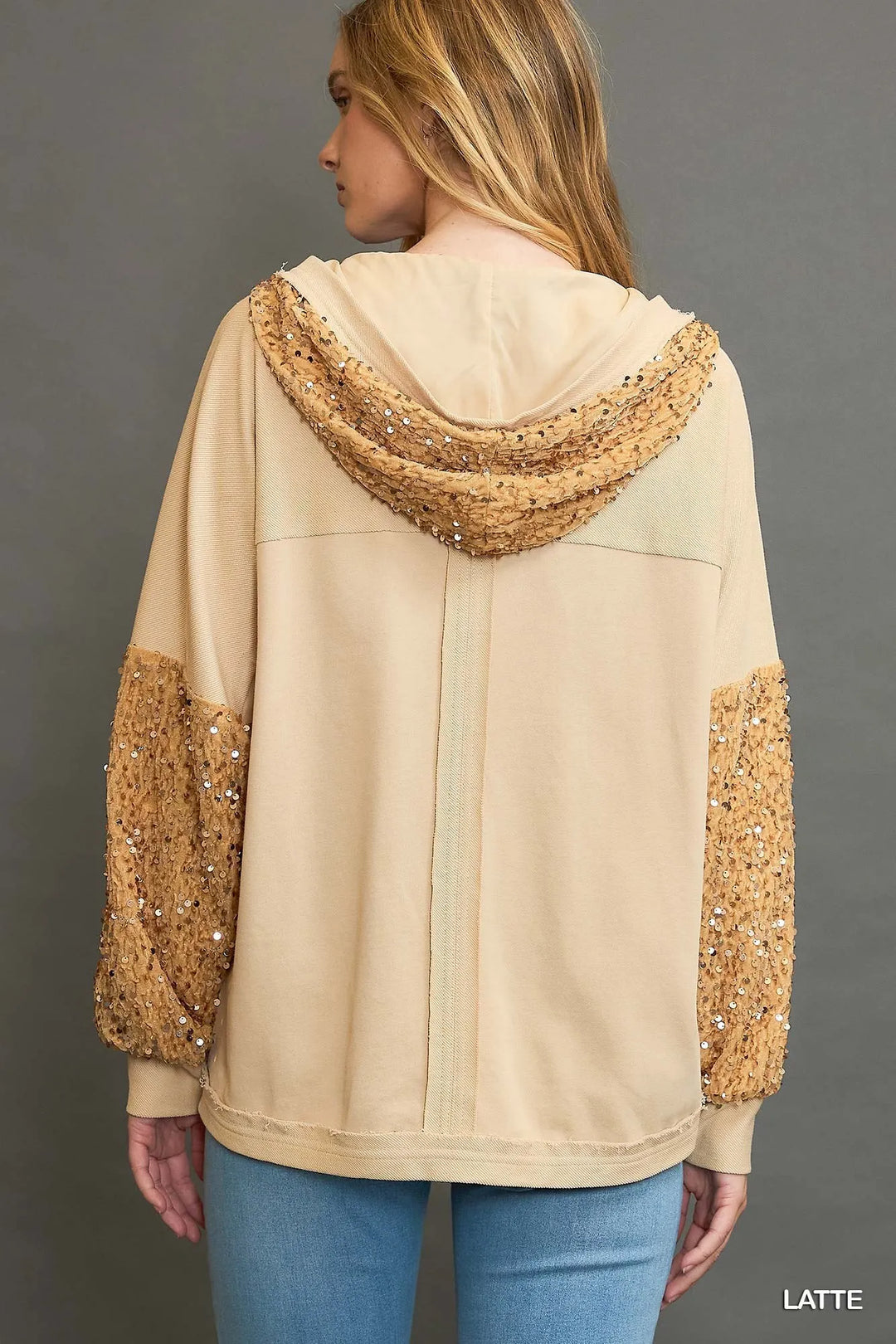 Latte Umgee Sequined French Terry Jacket