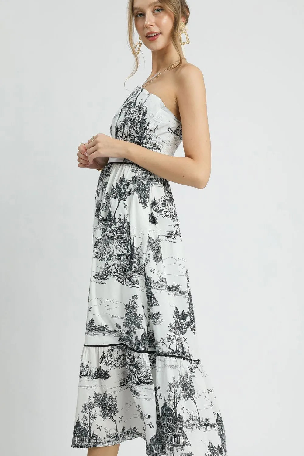 Black Umgee Printed Tiered Tube Midi Dress 1