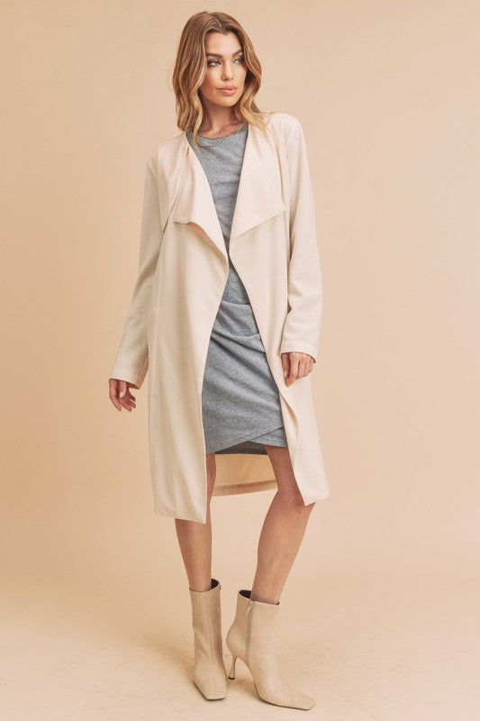 Ivory Aemi Co Open Front Long Sleeve Longline Coat