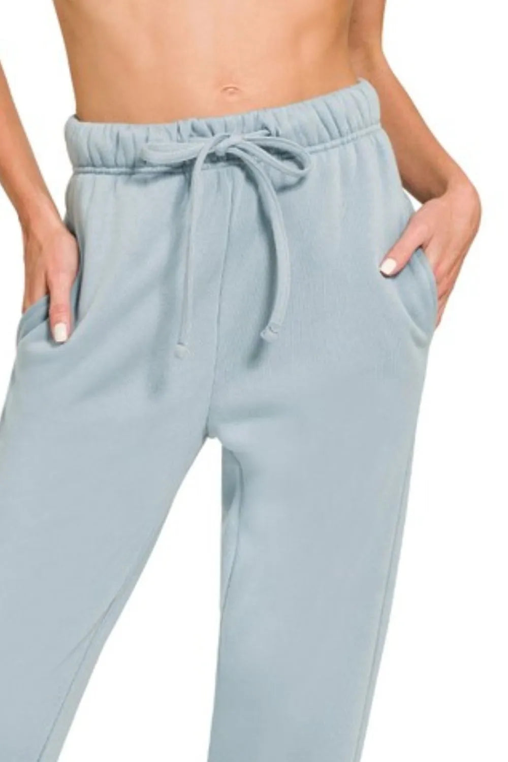 Blue Grey Zenana Fleece Jogger Sweatpants With Pockets