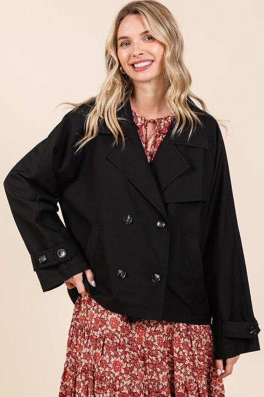 Black Mittoshop Double Breasted Long Sleeve Trench Coat Jacket