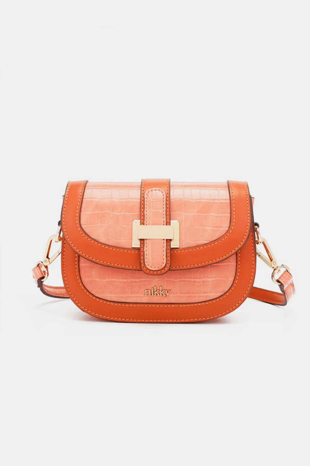Orange Nicole Lee Usa Croc Embossed Crossbody Bag