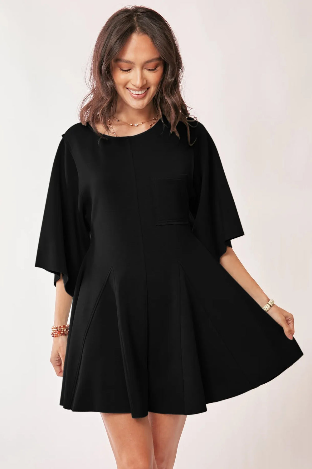 Black Davi Dani Solid Draped Sleeve Ties Back Skort Romper