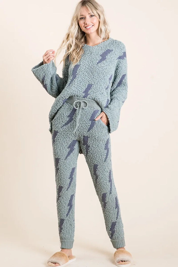 Bibi Cozy Soft Hairy Popcorn Sweater Pants