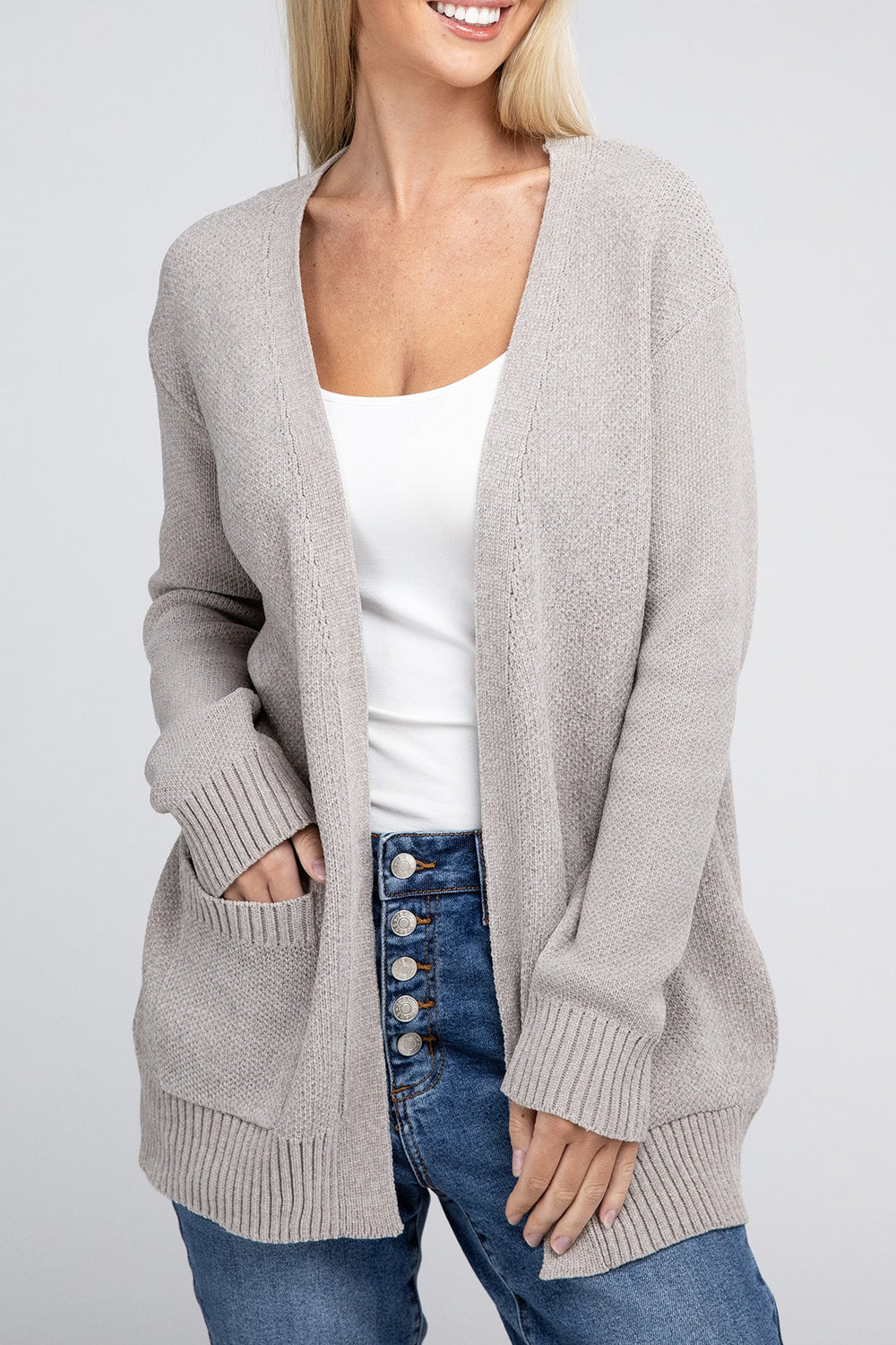 Mocha Melange Open Front Sweater Cardigan