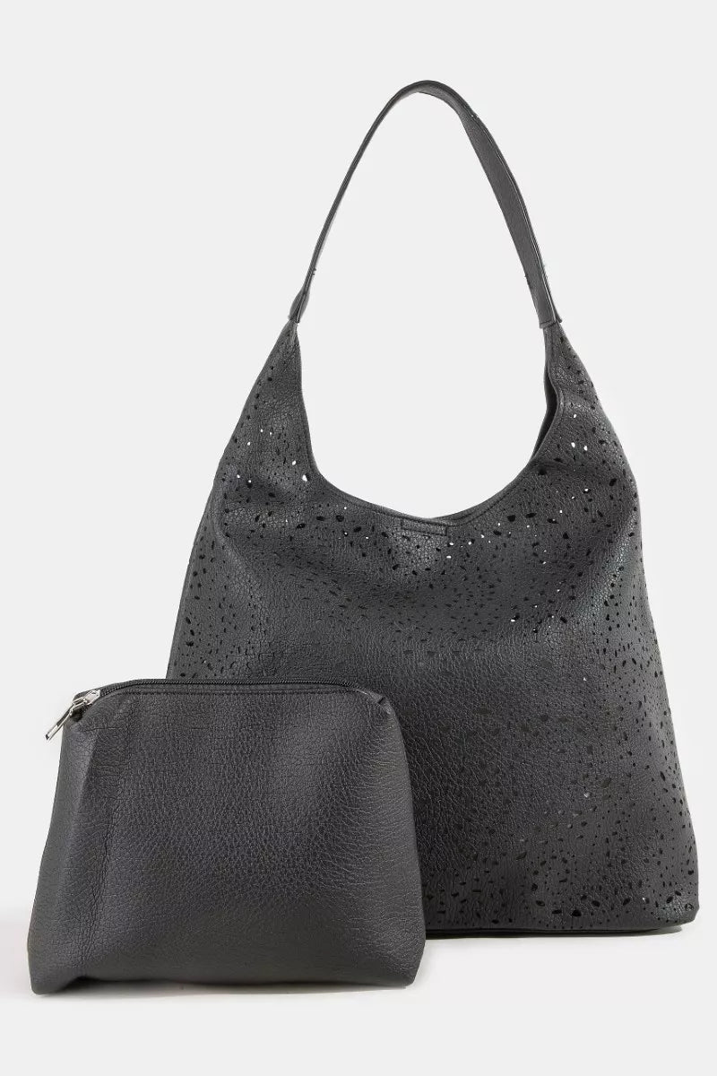 Bk Fame Intricate Cutout Motif Leather Shoulder Bag