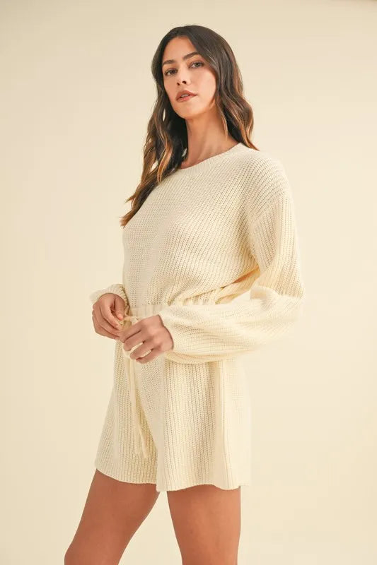 Mable Round Neck Long Sleeve Sweater Romper 1
