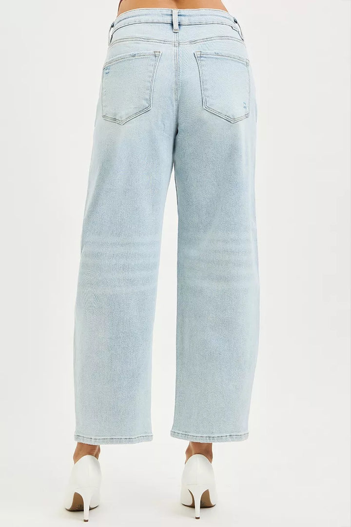 Light Risen High Rise Crop Barrel Jeans