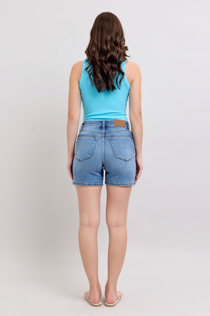 Judy Blue Full Size 2 Button Denim Shorts With Pockets Plus Size