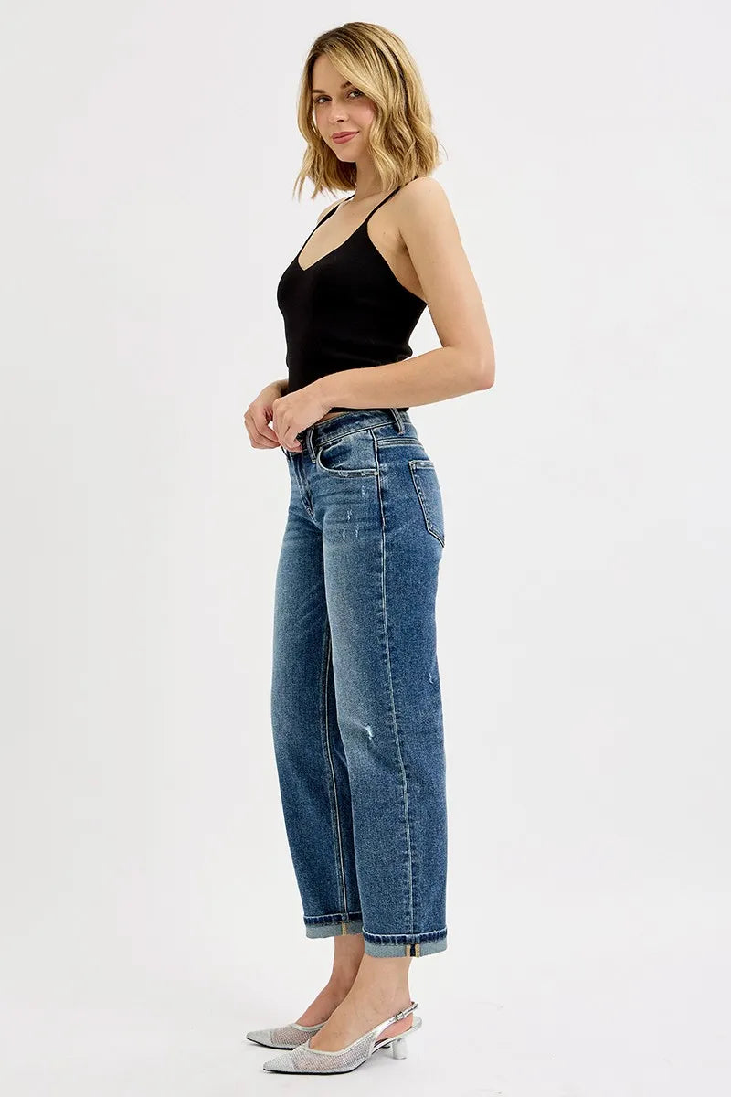 Dark Risen Full Size Low Rise Crop Boyfriend Jeans Plus Size