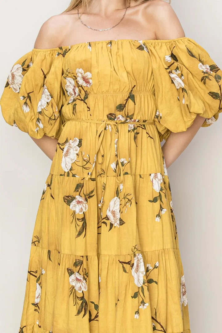 Hyfve Floral Puff Sleeve Tiered Dress