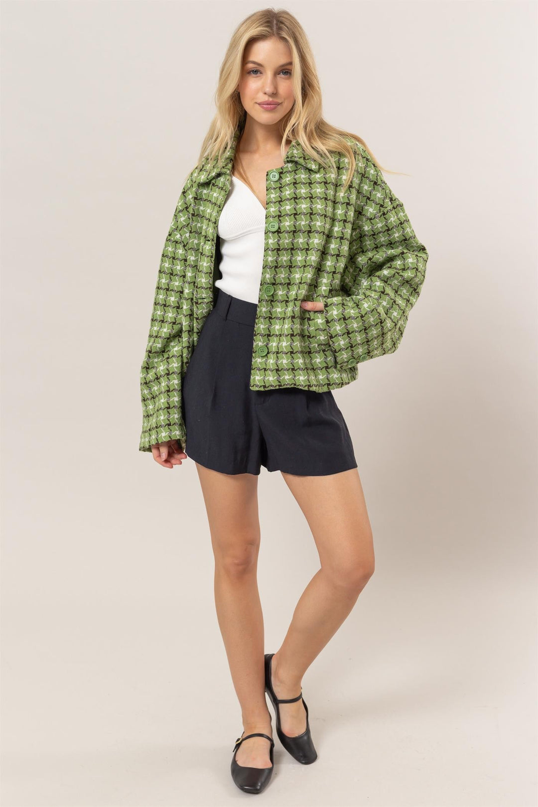 Hyfve Tweed Plaid Button Up Collared Neck Jacket 1