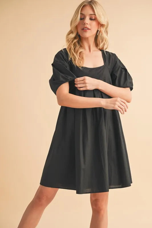 Aemi Co Square Neck Babydoll Dress With Pockets