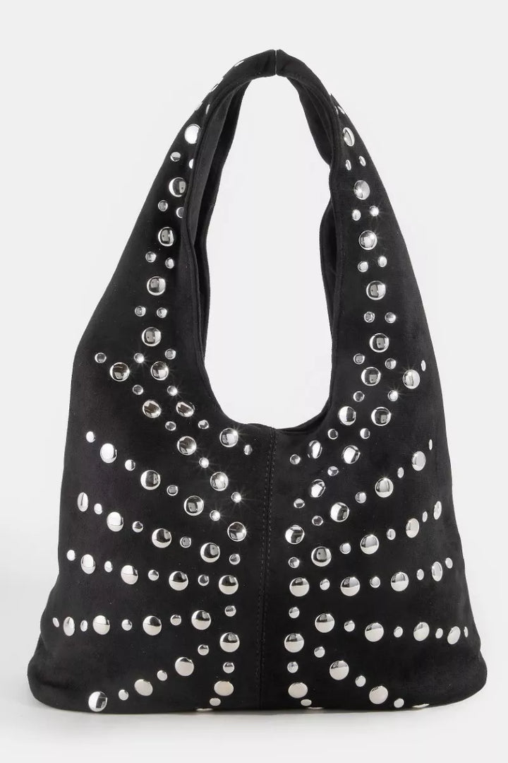 Fame Grommet Studded Suede Shoulder Bag