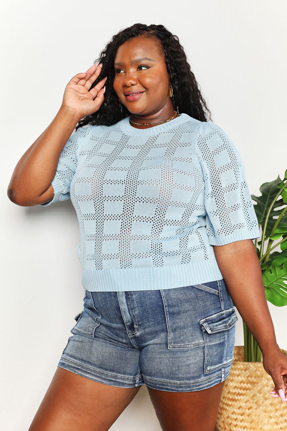 Dusty Pink Mandy Ribbed Trim Round Neck Knit Top