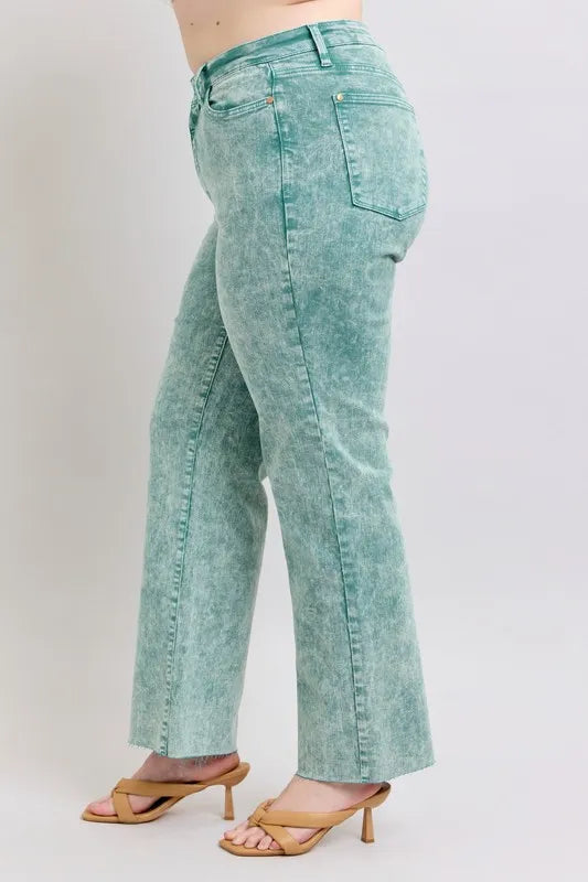 Sea Green Judy Blue Full Size High Waist Garment Dyed Raw Hem Dad Jean Plus Size