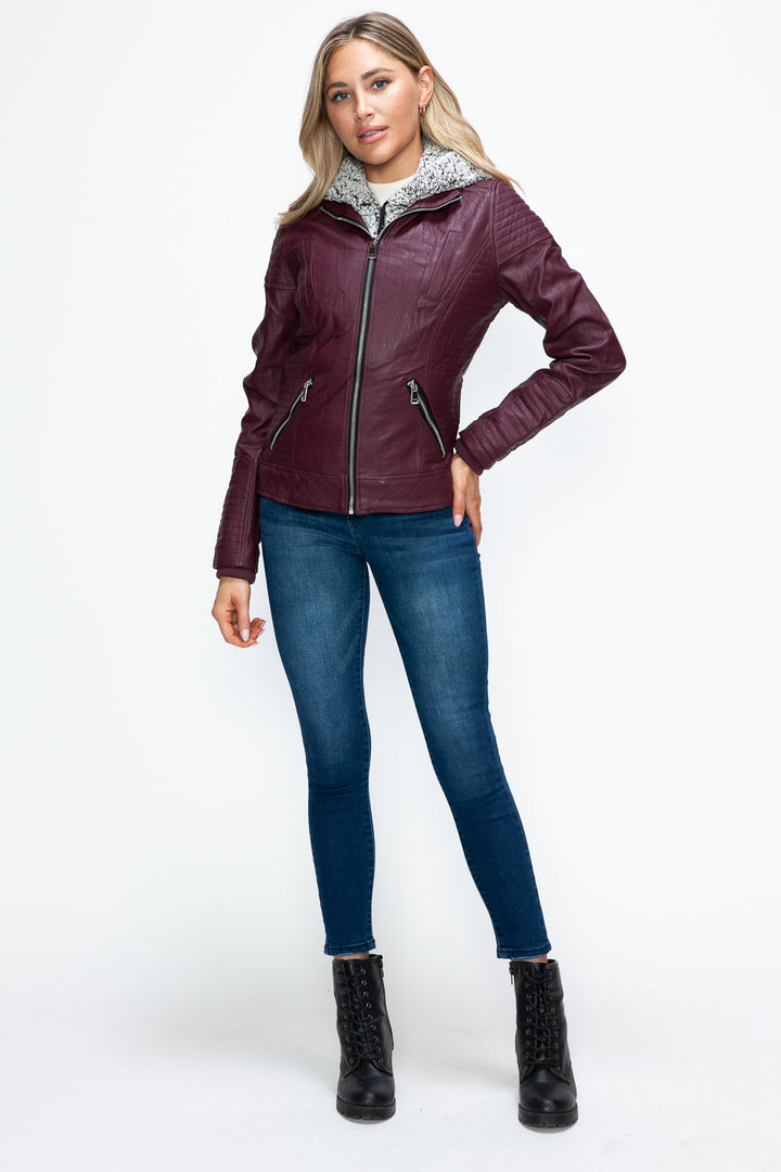 Ymi Faux Layered Double Zipper Jacket With Fuzzy Hood 1
