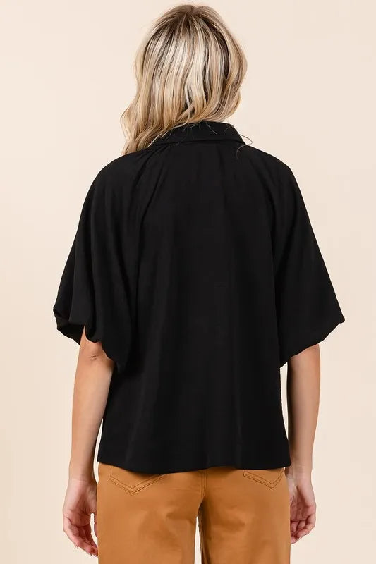 Black Mittoshop Airflow Short Bubble Sleeve Button Down Shirt