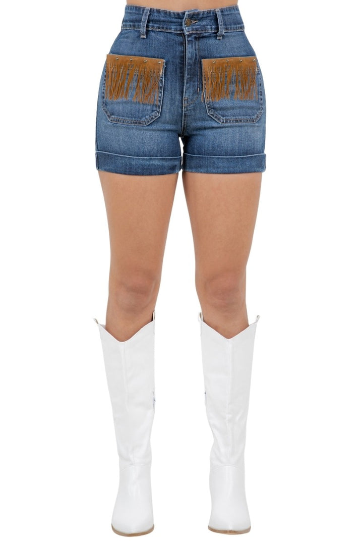 Dark Wash Willow Denim Fringe Short In Dark Wash