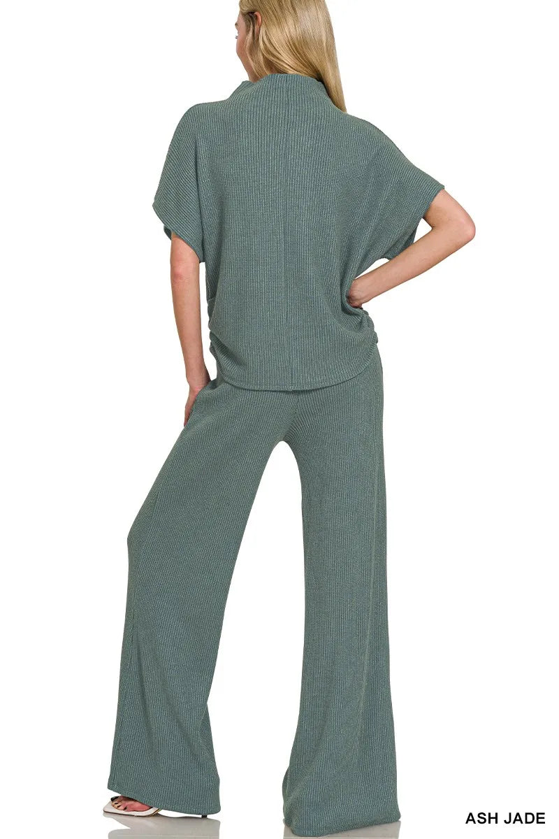 Ash Jade Zenana Mock Neck Top And Pants Sweater Set