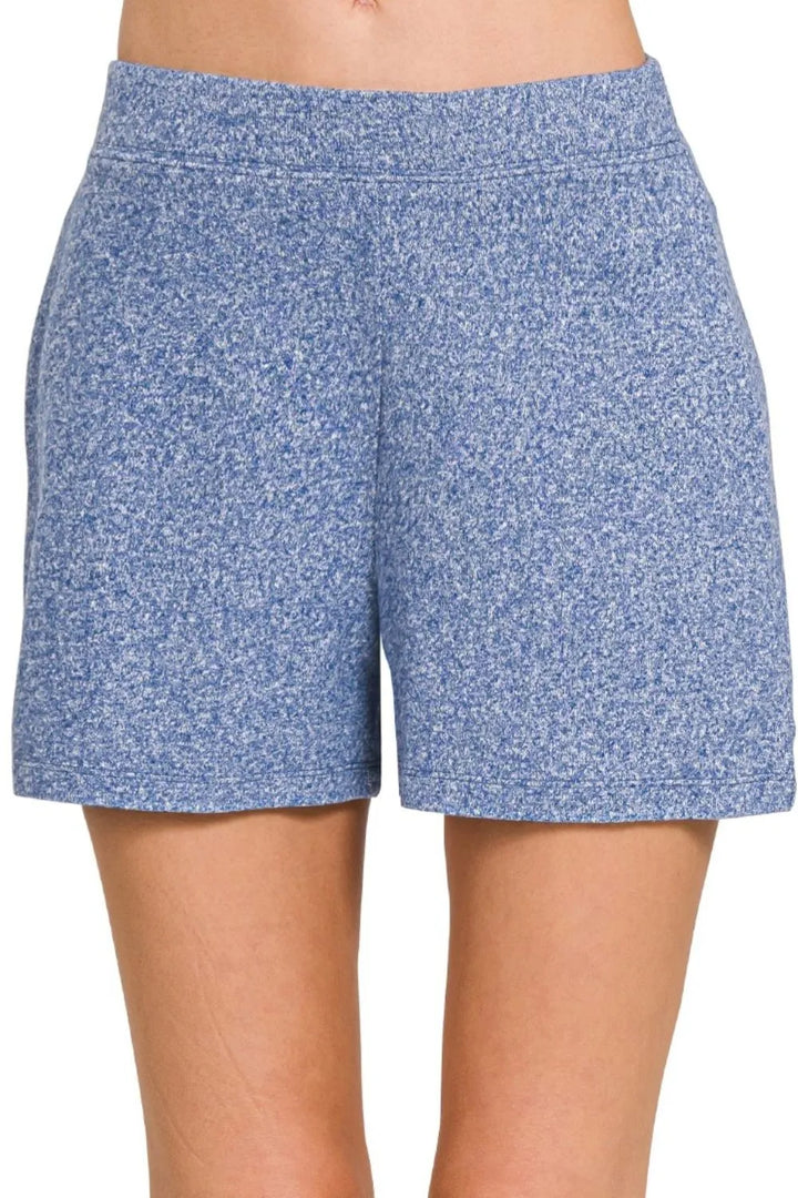 Lt Navy Zenana Soft Melange Hacci Elastic Waisted Shorts