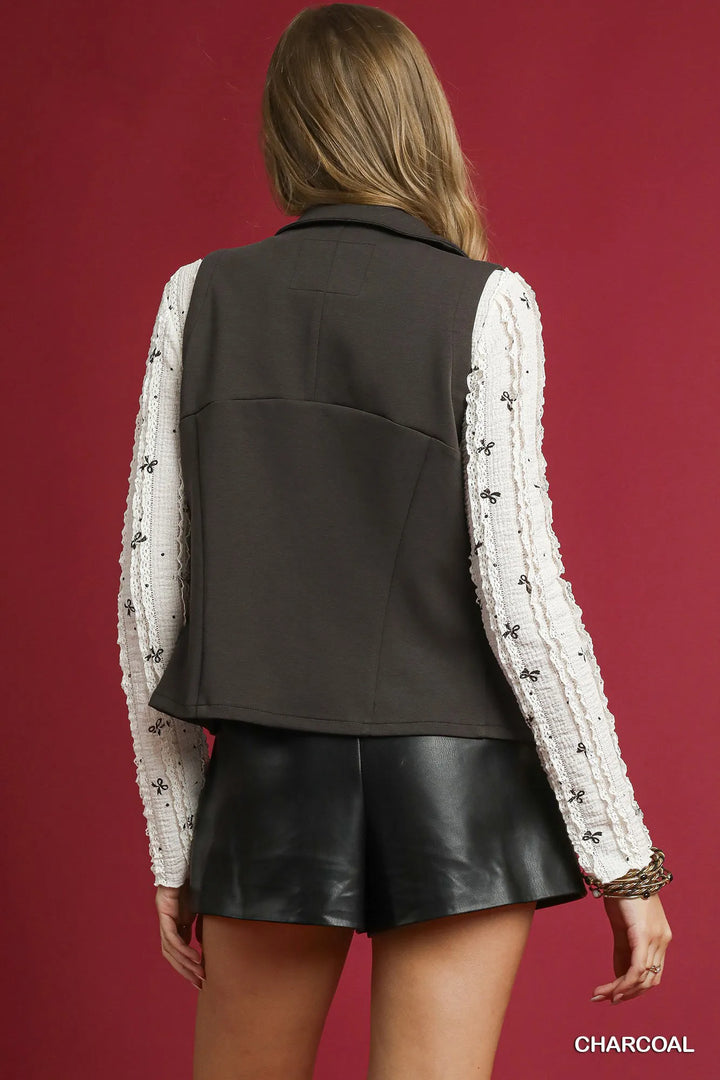 Charcoal Umgee Zip Front Fitted Vest With Pockets