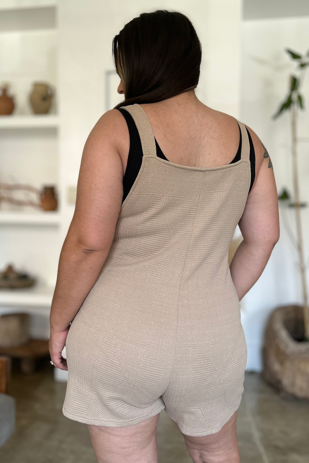 Black Double Take Full Size Texture Sleeveless Romper
