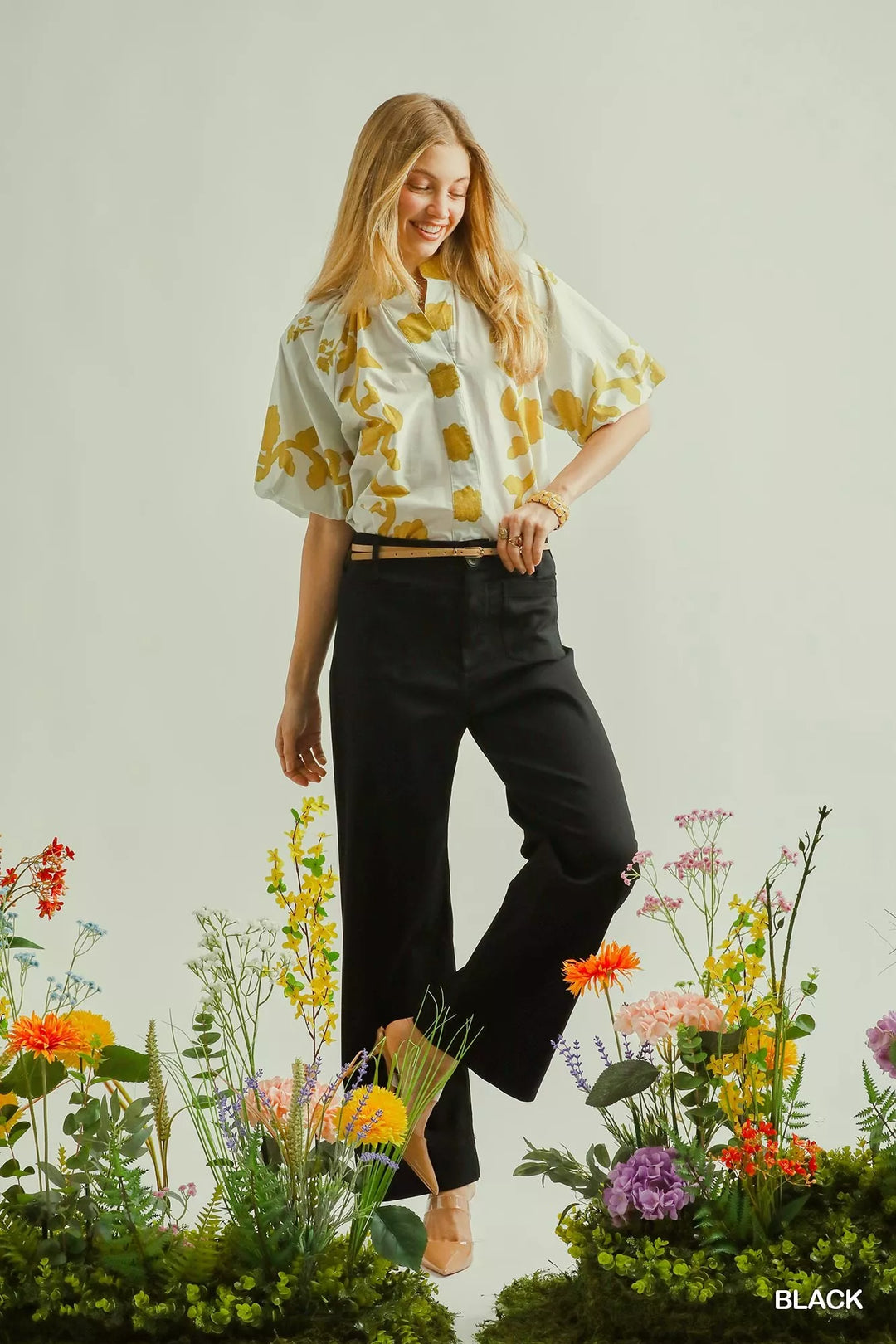 Black Umgee Button Stretched Pants