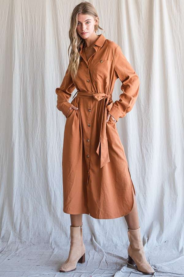 MOCHA Button Down Shirt Long Dress Plus 30 545P
