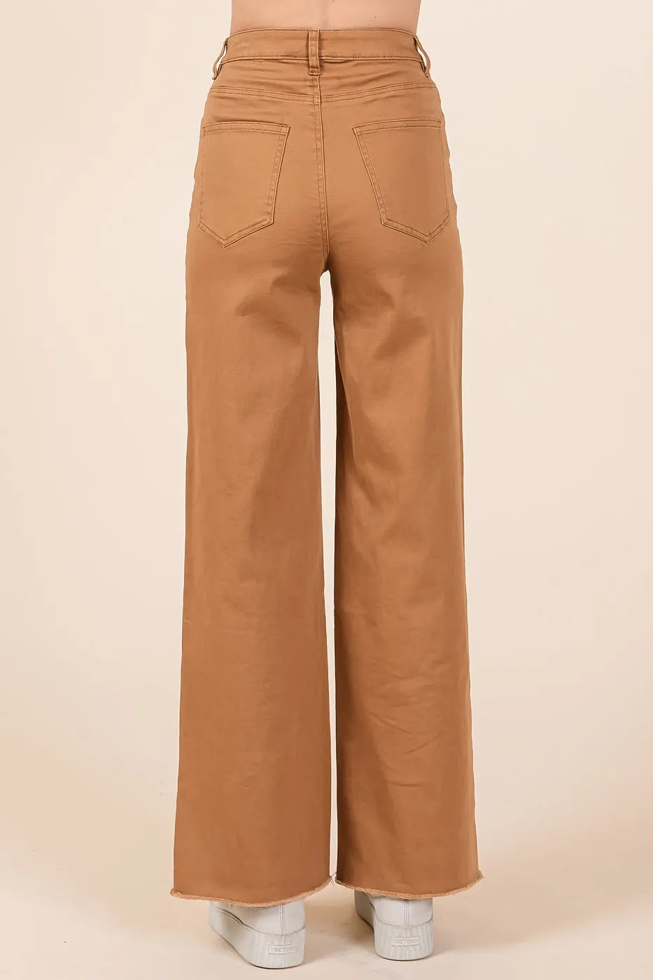 Camel Mittoshop Twill High Waisted Button Fly Wide Leg Pants
