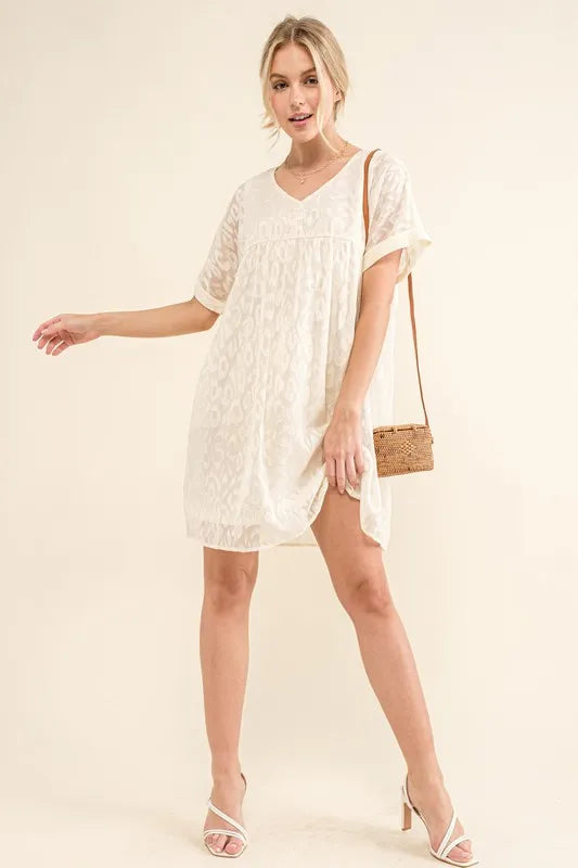 And The Why Woven Leopard Baby Doll Roll Sleeve Casual Dress 1