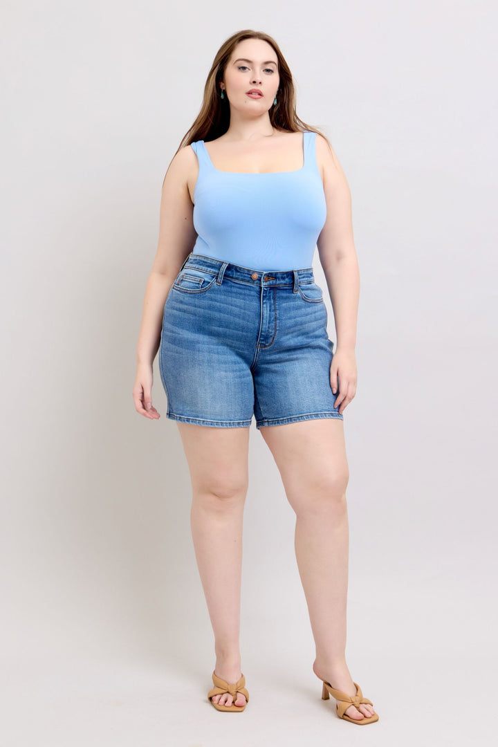 Medium Judy Blue Full Size 2 Button Denim Shorts With Pockets Plus Size