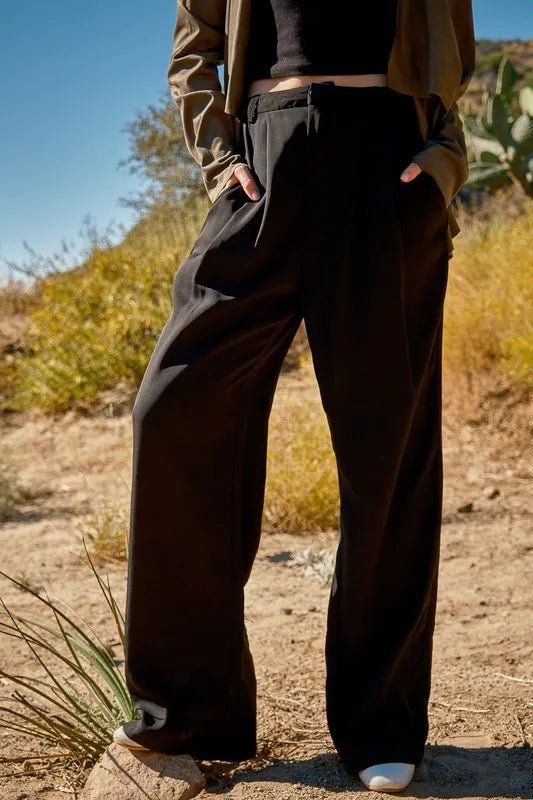 Black And The Why High Waist Front Pleat Wide Legs Pants
