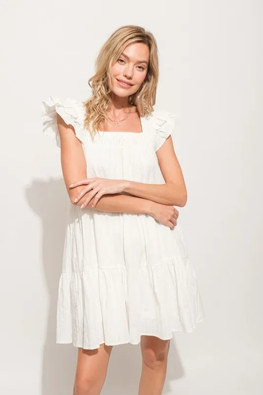 Off White And The Why Origami Pleating Ruffled Sleeve Tiered Dress