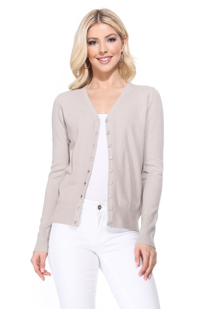 White Womens V Neck Button Down Knit Cardigan Sweater