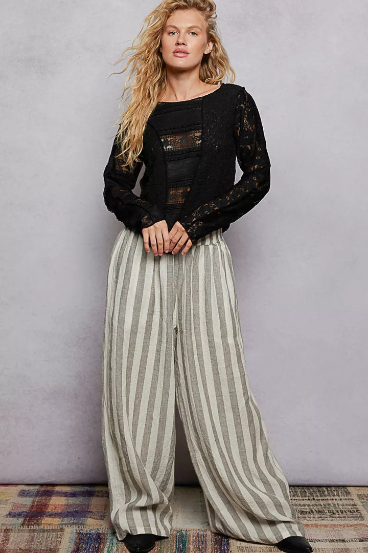 Pol Round Neck Long Sleeve Exposed Seam Top With Lace Detail 3