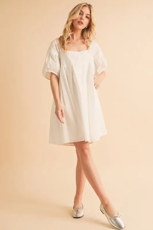White Aemi Co Square Neck Babydoll Dress With Pockets 1