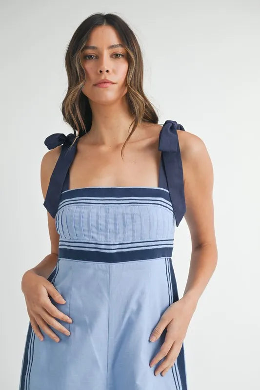 Mable Linen Mix Chevron Sail Shoulder Strap Jumpsuit