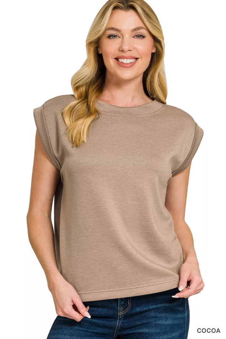 Cocoa Zenana Scuba Round Neck Cap Sleeve Top 1