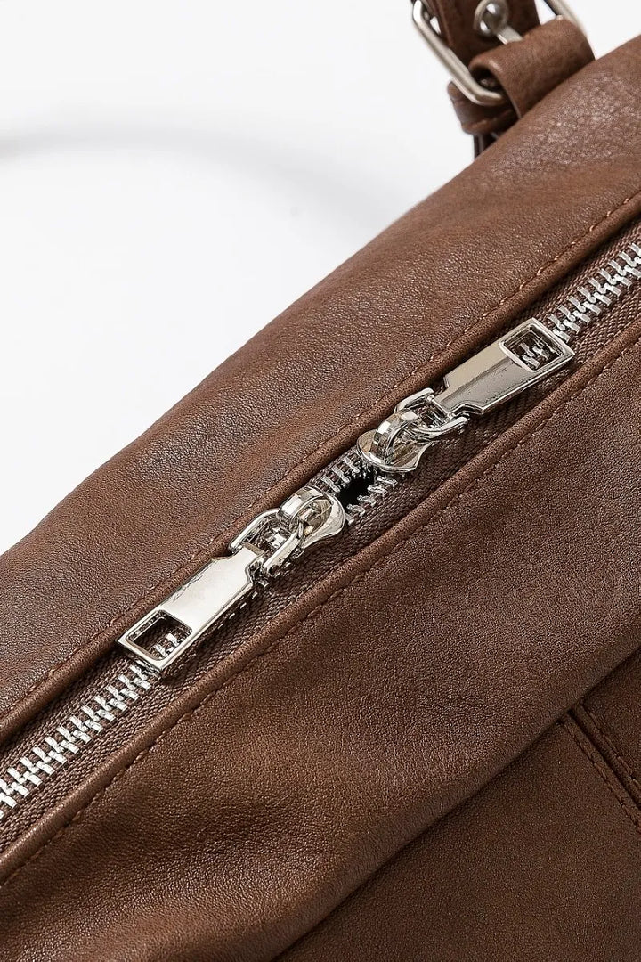 Fame Multi Grommet Belt Strap Rustic Rectangular Hand Bag 2