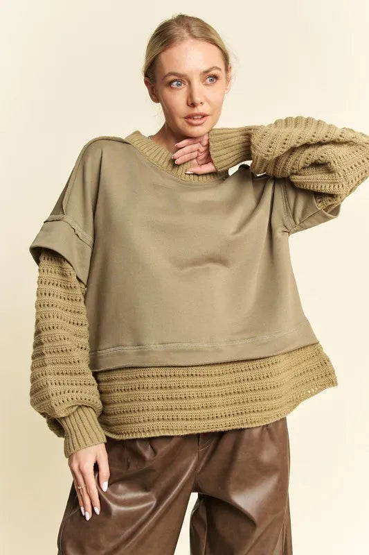 Olive Davi Dani Faux Layered Round Neck Sweater