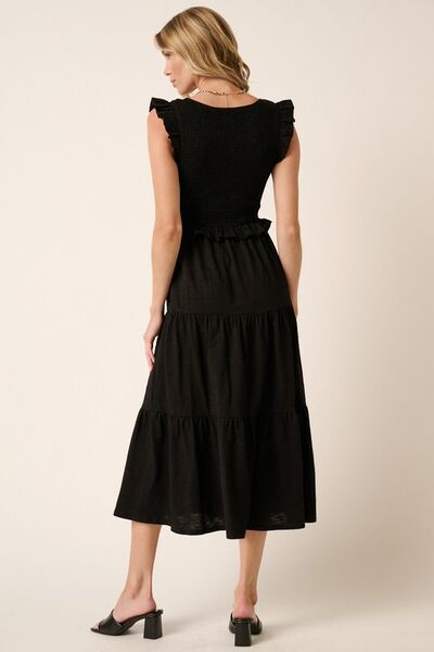 Black Mittoshop Smocked Ruffled Tiered Midi Dress 1