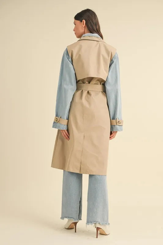 Mable Layered Look Trench Coat With Denim Jacket