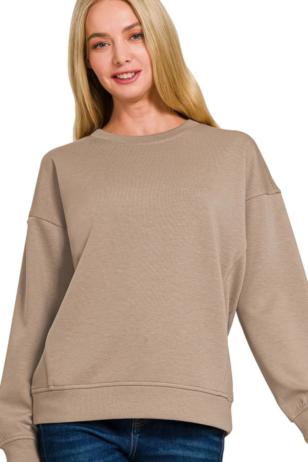 Cocoa Zenana Scuba Round Neck Sweatshirts