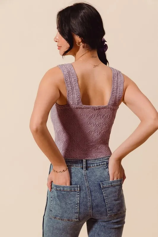 Dusty Lavender So Me Floral Jacquard Seamless Tank Top 1