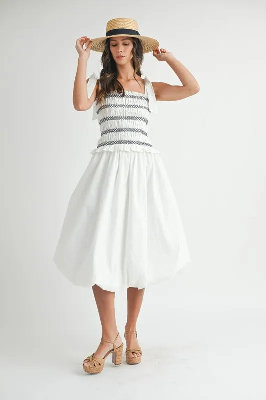 Off White Mable Smocked Bodice Bubble Midi Dress 1