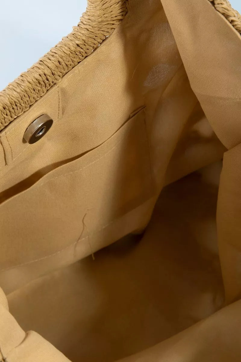 Fame Square Straw Braided Tote Bag
